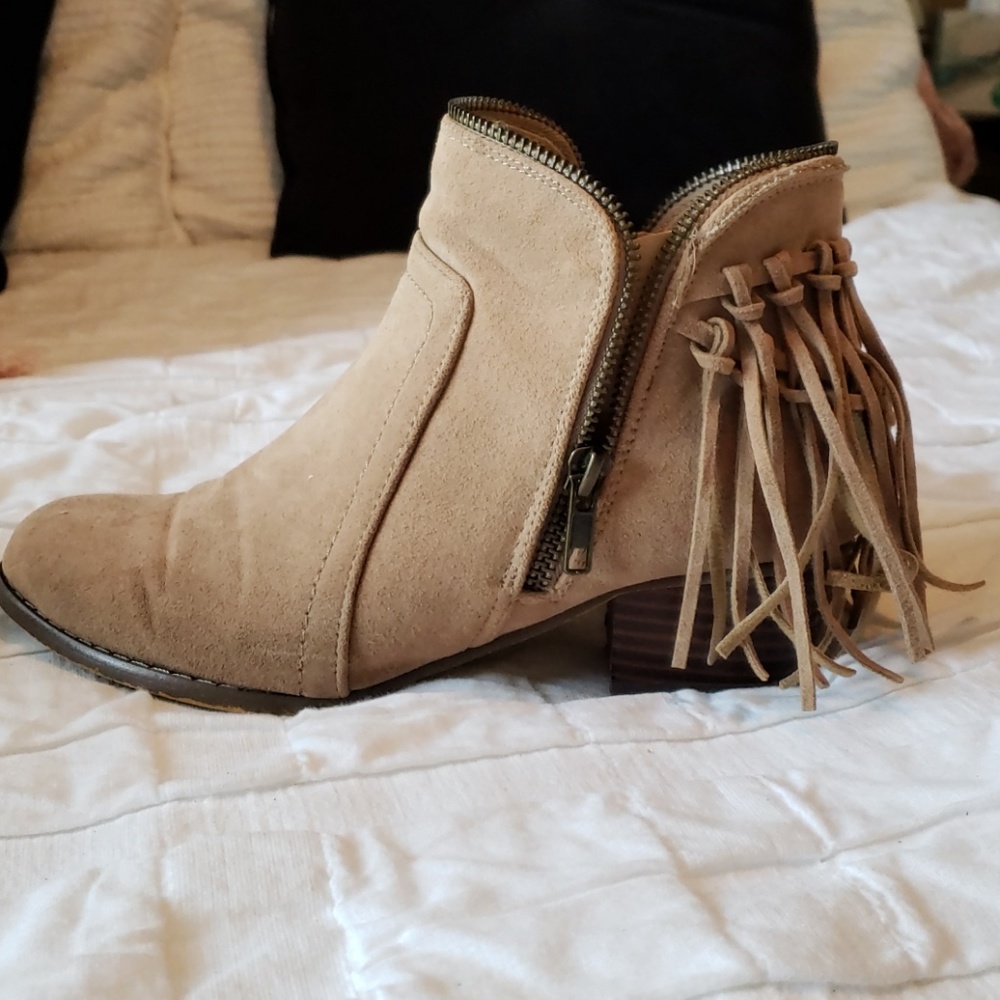 Tan ankle booties with tassels